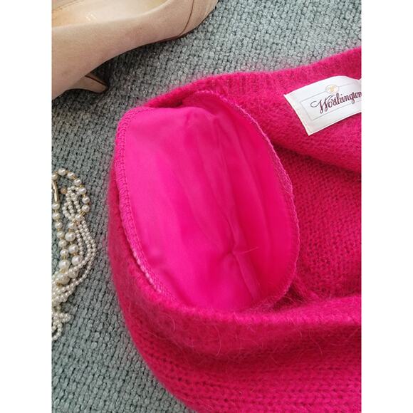 NWT Vintage 80s Cropped Mohair Fuchsia Pink Sweater Cardigan Shoulder pads S M - Picture 3 of 6
